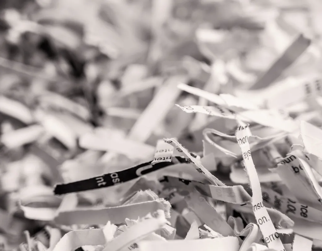 Close up of shredded documents.